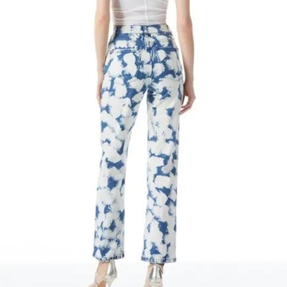 Alice + Olivia Blue and White Straight Leg Jeans - Picture 1 of 4